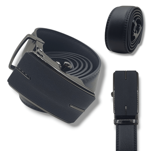 Cinto de Couro Preto Fosco Masculino Luxo Fivela Catraca automatica