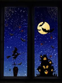 1set Halloween Static Cling Window Stickers, Ghost House Window Decals For Halloween Party Decoration Home Decor Halloween Decor Fall Decor Room Decor - Multicolor - View 1