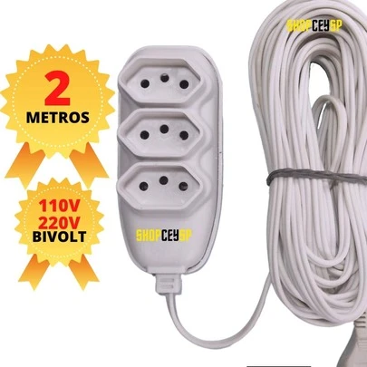 Extensão elétrica BRANCA 2,3,5 E 10 Metros Estensão de Energia 3 Tomadas Multiuso Universal 10 BRANCA