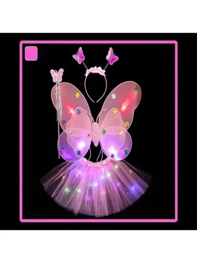 Alas de mariposa para niñas, incluye falda, varita, diadema y alas con luces