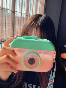 Botella de Agua Diseño Camara Cantimplora Portatil Libre de BPA Sellado al vacio Con correo 400ml, Sellado Hermetico Anti Derrame - Rosa - Ver 3