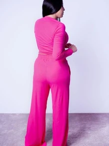 Women Two-piece Outfits - 玫紅色 - 查看 2