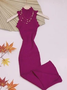 Women Sweater Dresses - 中紫紅色 - 查看 1