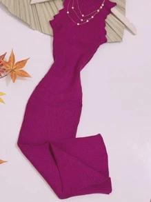 Women Sweater Dresses - 中紫紅色 - 查看 2