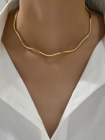 1pc Fashionable Simple Wave Metal Choker Necklace For Women, Perfect For Parties And Dances