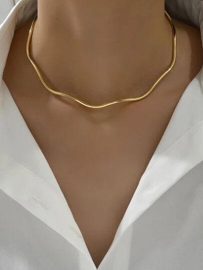 1pc Fashionable Simple Wave Metal Choker Necklace For Women, Perfect For Parties And Dances