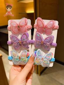 6pcs Girls' Candy-colored Butterfly Hair Ties And Towel Rings - Multicolor - View 7