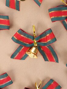 10pcs 2.16*2.36in Red & Green Ribbon & Bell Bowknot For Christmas Tree, Present Box Decoration
