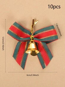 10pcs 2.16*2.36in Red & Green Ribbon & Bell Bowknot For Christmas Tree, Present Box Decoration