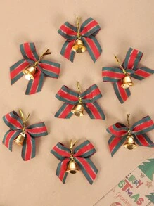 10pcs 2.16*2.36in Red & Green Ribbon & Bell Bowknot For Christmas Tree, Present Box Decoration