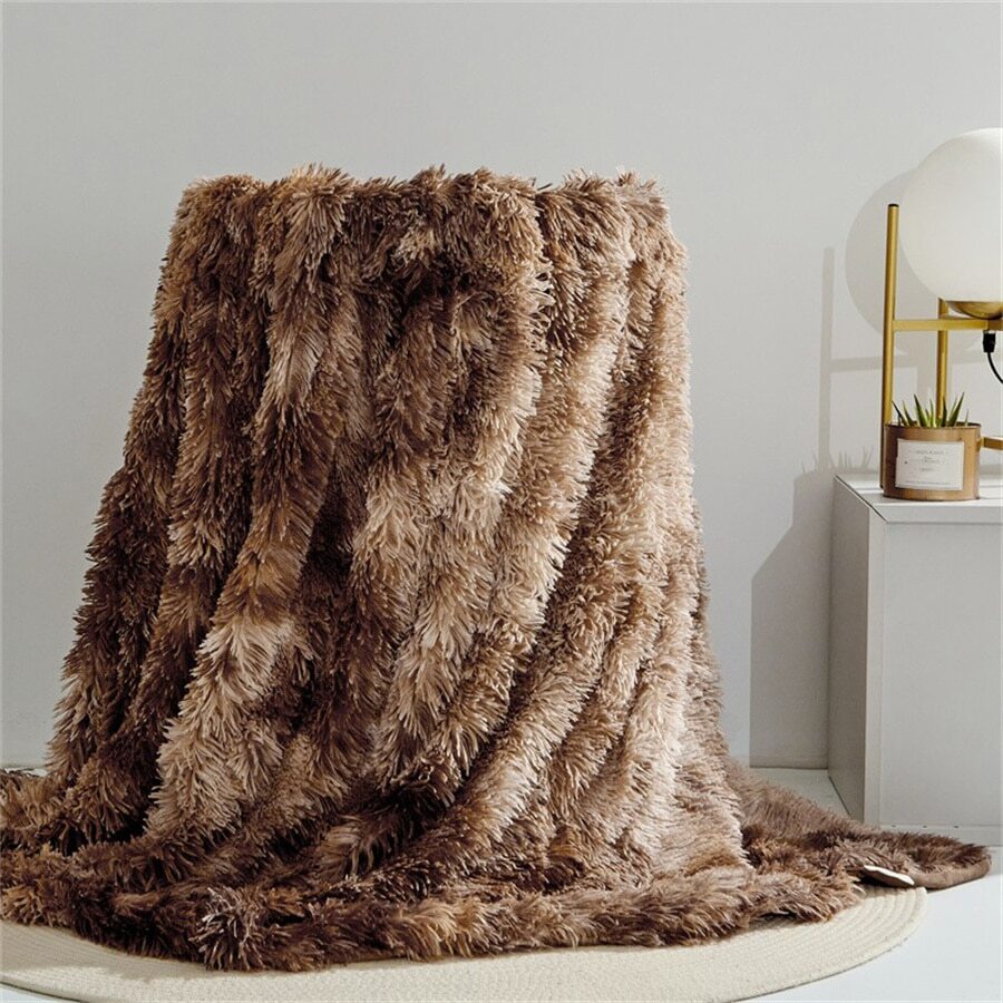 1pc Decorative Super Soft Plush Blanket, Double-sided Lightweight Fluffy Faux Wool Warm Blanket, Suitable For Sofa Bed, Nap, Modern Style Rectangular Home Use Blanket - 紮染-咖啡 - 查看 1
