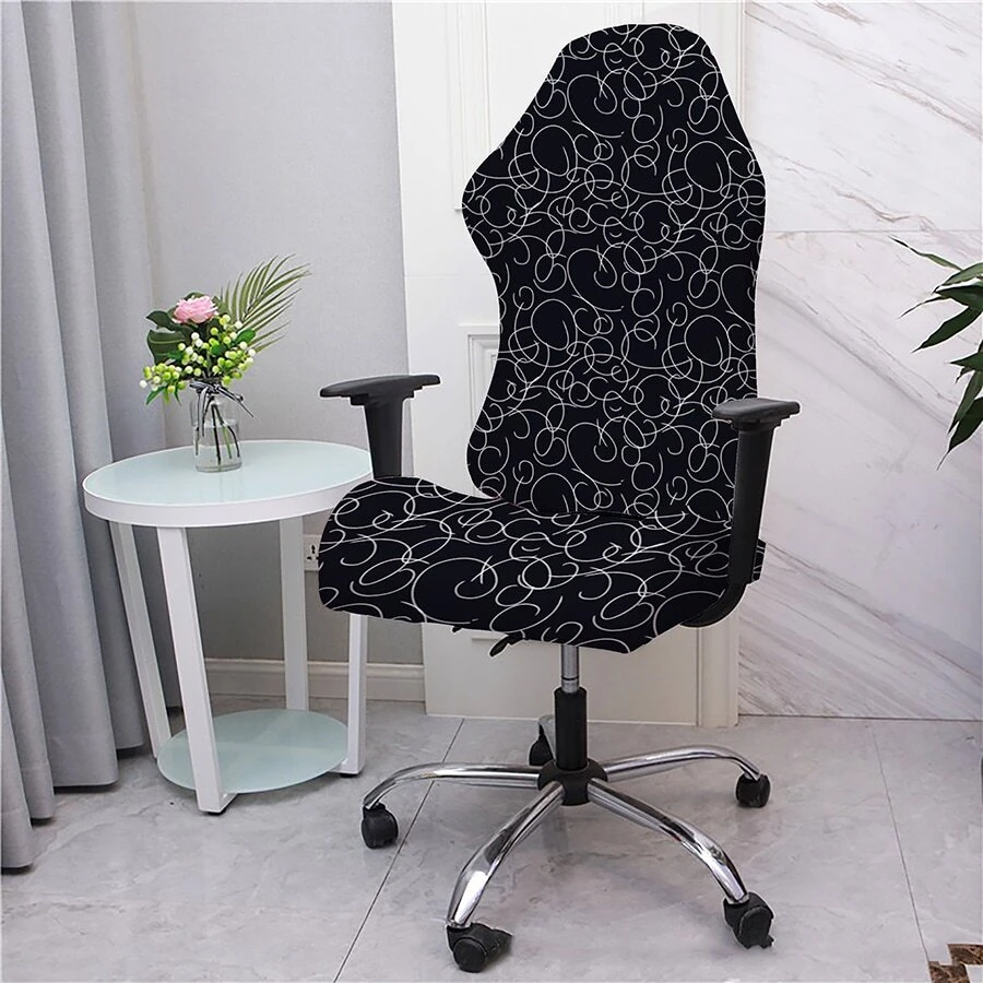 2pcs Gaming Chair Cover Printed Armchair Cover For Office Desk, Swivel Chair, And Computer Chair - Black and White - View 1