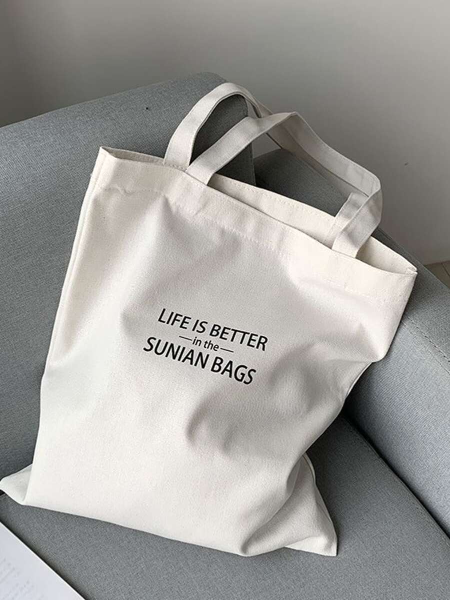 Literary and Art Letters Large Capacity Shoulder Bag Student Classroom Handbag Small Design Tote Bag Back To School For Travel Holiday Essentials

College Essentials Portable - White - View 1