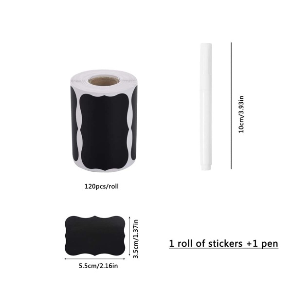 120pcs/roll Removable Chalkboard Sticker + 1pc Whiteboard Pen, Chalkboard Labels For Spice Jars