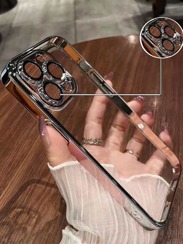 iPhone 17、16 Pro Max、15 Pro Max、14 Pro Max、13 Pro、12、11対応の超薄型電気メッキスマホケース - シルバー - 見る 3