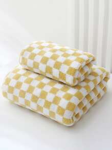 珊瑚絨柔軟舒適吸水方格印刷家庭成人情侶沐浴毛巾，可用於吹乾頭髮、擦拭手部和沐浴，也可用作沙發套、沙灘巾、游泳披肩等。有1入組34*75cm面巾、1入組40*80cm大面巾、1入組70*140cm浴巾或1入組90*170cm大浴巾提供選擇。 - 黃色 - 查看 1