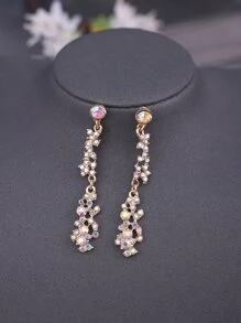 3pcs Women's Rhinestone Necklace & Earring Set, Bridal Jewelry Set - Gold - View 3
