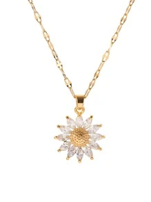 Daisy Flower Necklace Cubic Zirconia Sun Flower Chrysanthemum Clavicle Necklace Valentines,Mom,Mother,Mother's Day,Gift