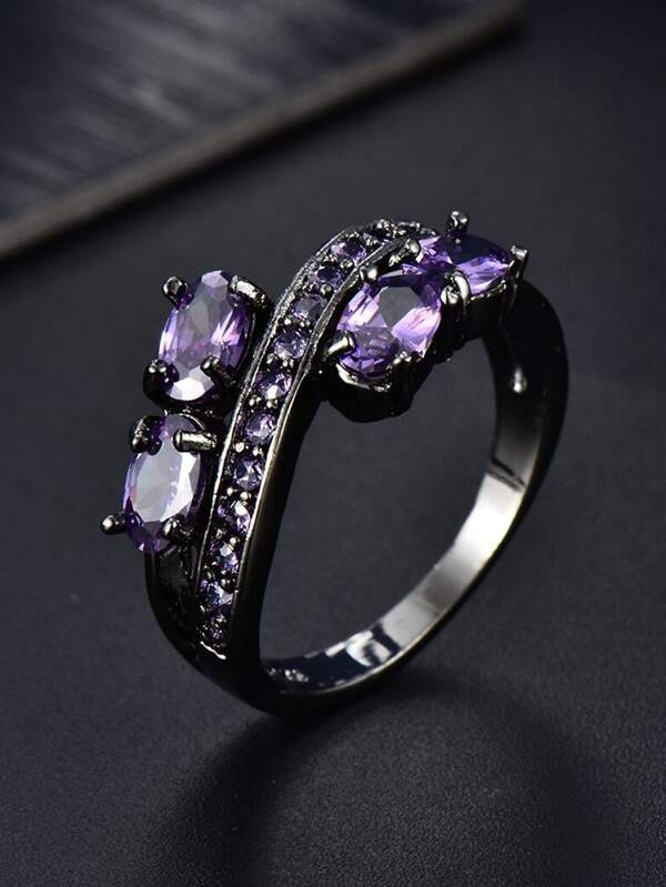 1pc Elegant Luxurious Purple Double-Row Zirconia Promise Ring For Girlfriend/Wife