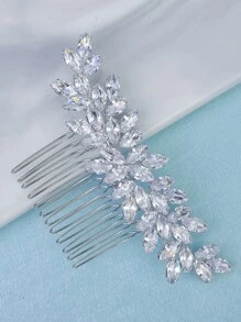 Fashionable Sparkling Crystal & Cubic Zirconia Decorated Hair Comb Elegant Party Tiaras Valentine's Day Accessories,Wedding Hair Accessories - Silver - View 4