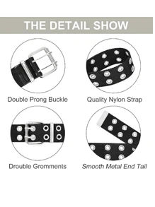 Cinturón Unisex de Tela Doble Argolla - Negro - Ver 4