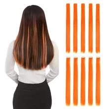 10pcs Colorful Clip-On Hair Extensions, Ombre Synthetic Hair Clips Hairpieces For Party, Halloween, Music Festival - Orange - View 10