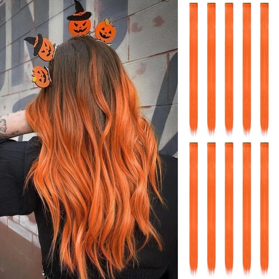 10pcs Colorful Clip-On Hair Extensions, Ombre Synthetic Hair Clips Hairpieces For Party, Halloween, Music Festival