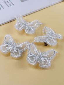4 件蝴蝶迷你发夹迷你发夹新娘婚礼刺绣发夹时尚发夹适合女士和女孩 - 白色 - 查看 11