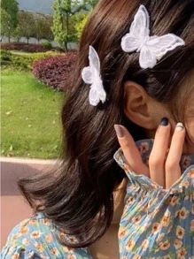 4 件蝴蝶迷你发夹迷你发夹新娘婚礼刺绣发夹时尚发夹适合女士和女孩 - 白色 - 查看 7