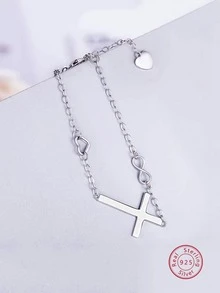 1入組簡約風&多用途925 銀優雅&時尚十字架設計手環合適的適用於女性日常穿著,禮物 - 銀色 - 查看 2