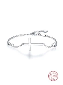1入組簡約風&多用途925 銀優雅&時尚十字架設計手環合適的適用於女性日常穿著,禮物 - 銀色 - 查看 1