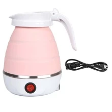 Travel Kettle Electric Small Foldable Portable Kettle,Silicone Collapsible Heating Water Boiler Tea Pot For Camping,Easy For Storage With Separable Power Cord - Pink - View 4