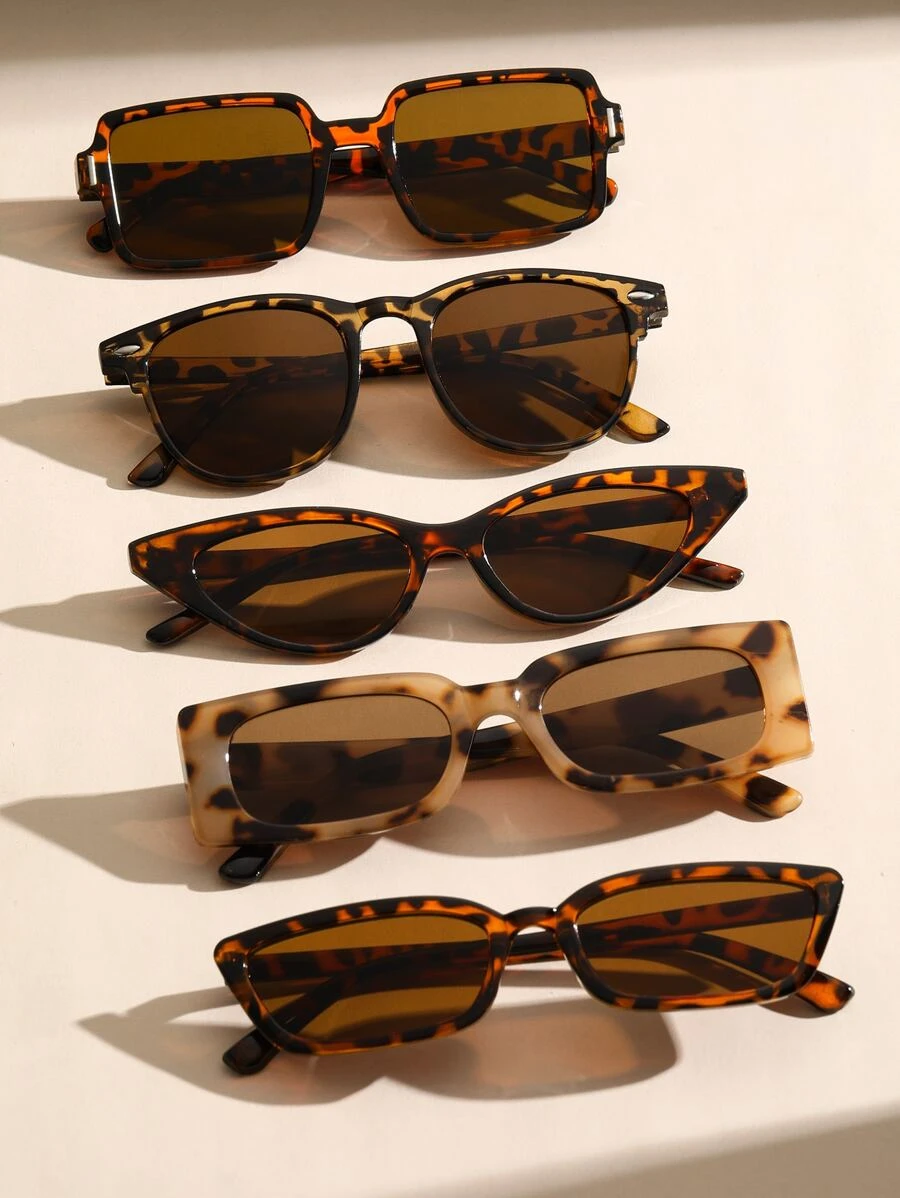 Boho 5pairs/Set Women's Classic Plastic Leopard Print Fashion Decorative Glasses For Daily Or Party Use Beach Accessories For Women Glasses Shades For Summer Beach Vacation,Outdoor,Travel - Nhiều màu - Xem 1