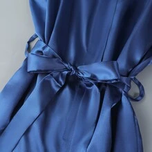 1pc Bridesmaid Printed Faux Silk Satin Short Kimono Robe - Blue - View 4