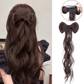 Wavy Half Bow Clip In Ponytail Hair Extension Heat Resistant Synthetic Natural Wave With Bow Ponytail Wig