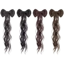 波浪半蝴蝶结夹式马尾接发耐热合成自然波浪蝴蝶结马尾假发 - Light Brown - 查看 6