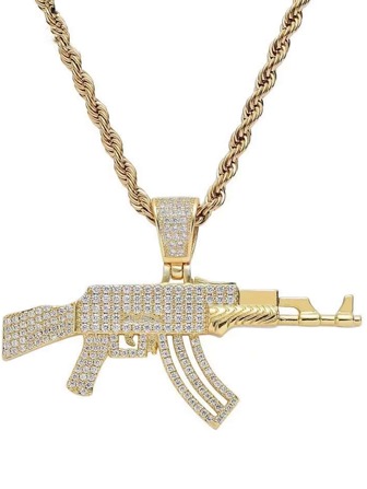 Copper Inlaid Cubic Zirconia Flashing Submachine Gun Pendant, Men's Pendant