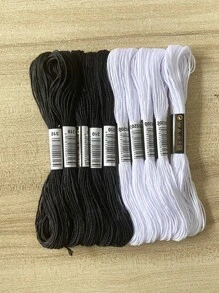10pcs/set White and Black Cross Stitch Embroidery Thread, Hand Embroidery Floss, For DIY Sewing