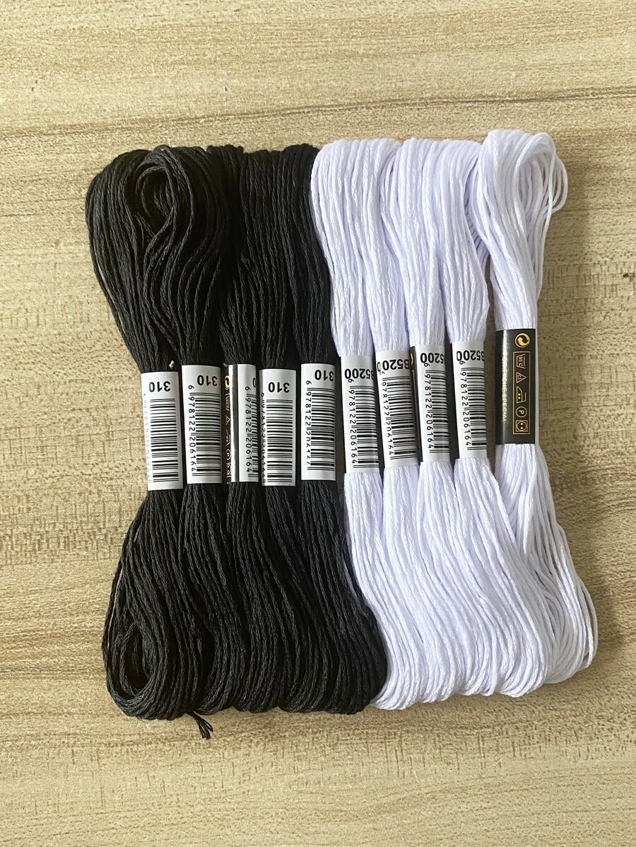 10pcs/set White and Black Cross Stitch Embroidery Thread, Hand Embroidery Floss, For DIY Sewing