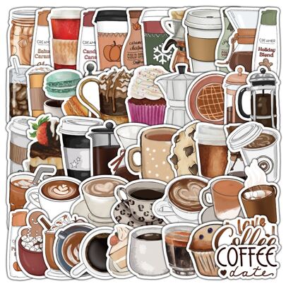 50pcs Coffee Doodle Stickers Back To School