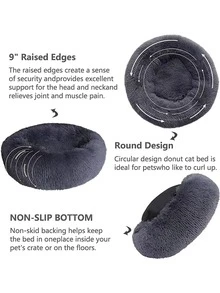 1 Miếng 60cm Đường kính Tròn Dài Sang trọng Giường thú cưng , Thoải mái , Chống trượt Và Có thể giặt được - Màu xám đen - Xem 5
