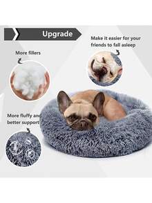 1 Miếng 60cm Đường kính Tròn Dài Sang trọng Giường thú cưng , Thoải mái , Chống trượt Và Có thể giặt được - Màu xám đen - Xem 3