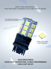 1pc 3157-5050-18smd T25 Led Car Tail Light, Reverse Light, Turn Signal Light, Rear Fog Light 12v - White - View 4