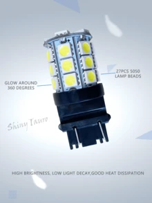 1pc 3157-5050-18smd T25 Led Car Tail Light, Reverse Light, Turn Signal Light, Rear Fog Light 12v - White - View 2