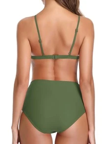 SHEKINI Women's Two-Piece V-Neck Bikini Set Summer Beach - Green - View 2