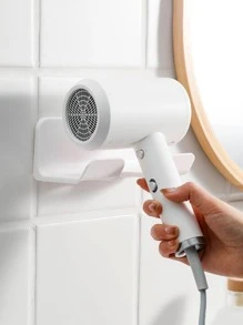 1pc Hair Dryer Holder Wall Mounted Storage Rack Without Drilling, Bathroom Organizer For Blower Fall Home Decor  - White - View 5