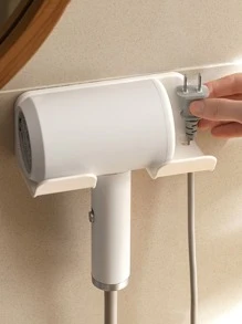 1pc Hair Dryer Holder Wall Mounted Storage Rack Without Drilling, Bathroom Organizer For Blower Fall Home Decor  - White - View 4