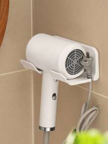 1pc Hair Dryer Holder Wall Mounted Storage Rack Without Drilling, Bathroom Organizer For Blower Fall Home Decor  - White - View 1