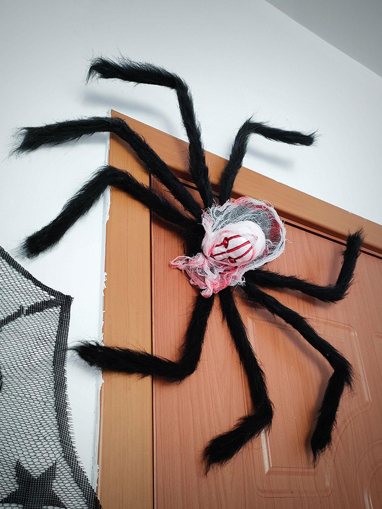 1 pièce Halloween Décoration Noir Tête De Mort Tête Duveteux Araignée , Parfait Pour Halloween