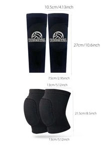 4pcs/Pack Unisex Sports Fingerless Silicone Anti-Skid Sponge Sweat Absorption Arm Sleeves + 1pair 3cm Thick Soft Sponge Sweat Absorption Knee Pads, Skin-Friendly & Comfortable, Breathable, Suitable For Activities Like Cycling, Climbing, Tennis, Etc. Gym Gym Accessories Coderas - Black - View 2